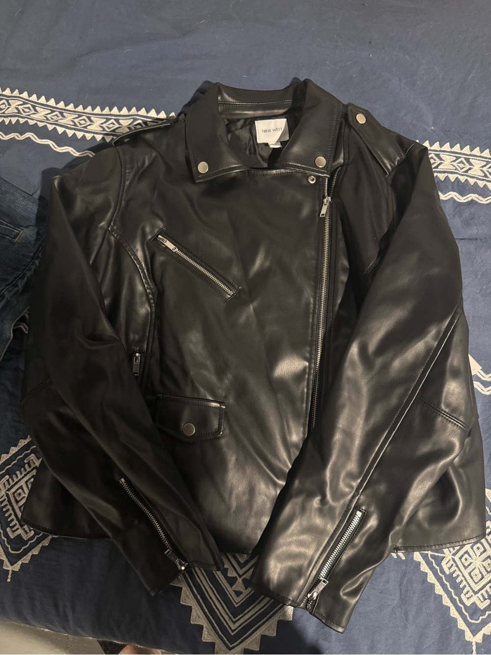 Nine West Black Faux Leather Biker Jacket